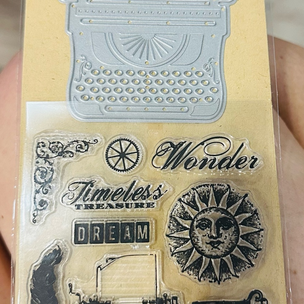 Vintage Typewriter and Sun Stamp and Die Cut Set
